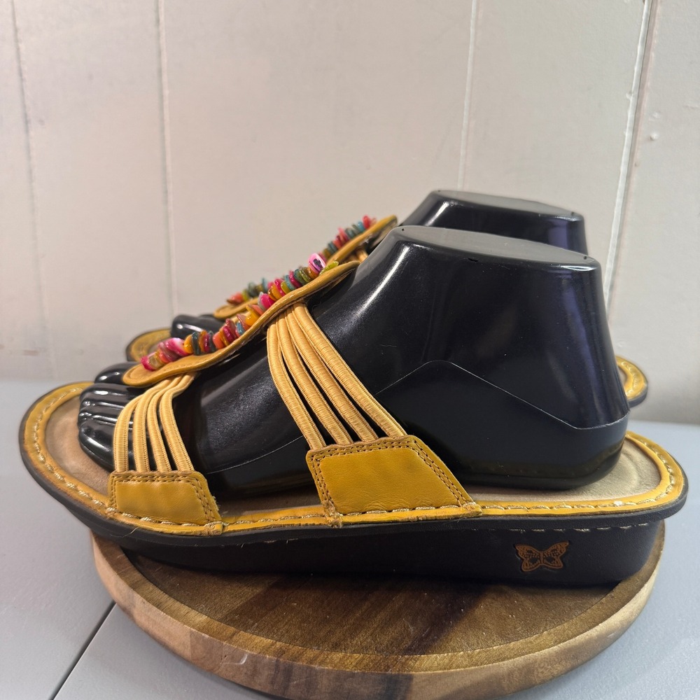 Alegria PIS-618 Slide Sandals Womens 39 Yellow Good Beaded Leather Elastic Boho - Picture 3 of 13